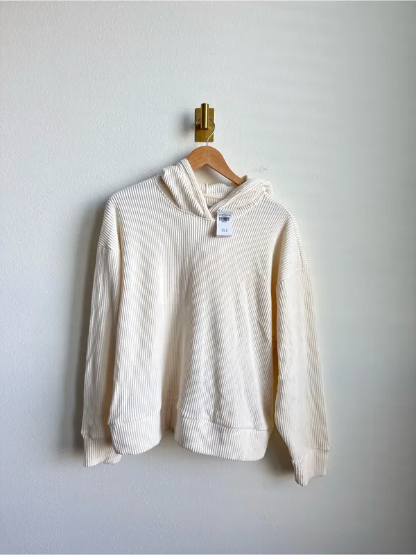 Abercrombie Velour Ribbed Lounge Hoodie Cream M NWT - Image 3