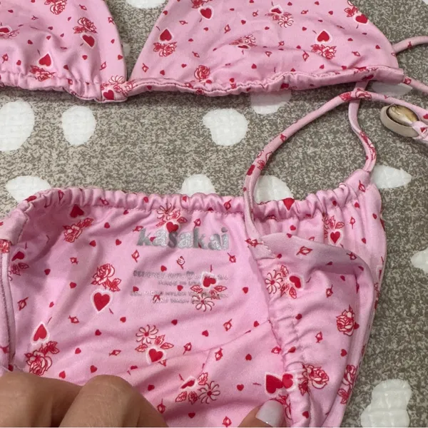 NEW Kasakai Bikini Set Axel Lovestruck Hearts String Triangle Bikini Top cheeky - Image 3