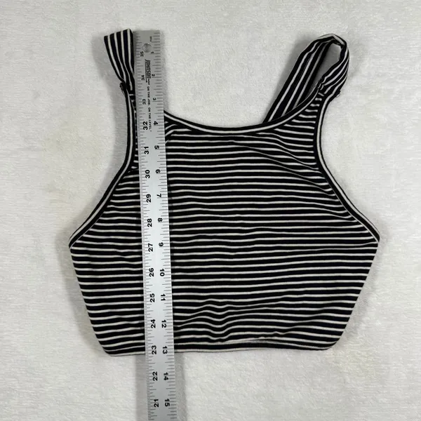 Brandy Melville Womens Striped‎ Cropped Tank Top Black White Scoop Neck XS - Image 4