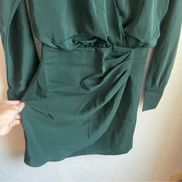 Abercrombie & Fitch Long-Sleeve Draped Mini Dress Dark Green - Image 13