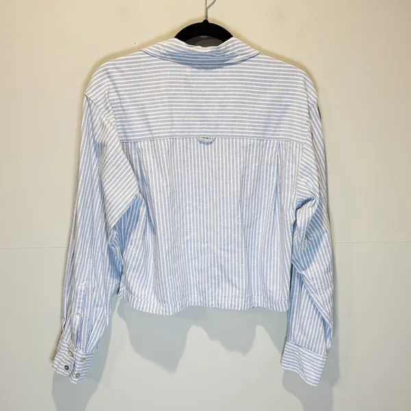 AMO Striped Linen Blend Cropped Long Sleeve Button Down Shirt - size Small - Image 6