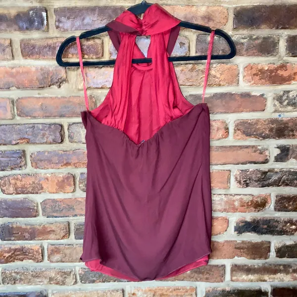 WHBM White House Black Market Burgundy Red Silk Halter Top Women's Size 2 - Image 6