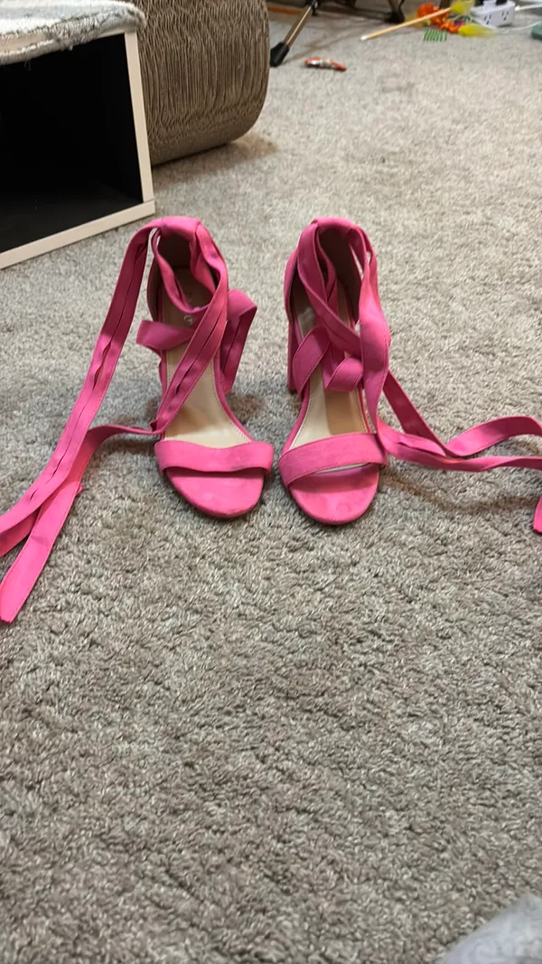 Pink Lace Up Heels Size 8 - Image 4
