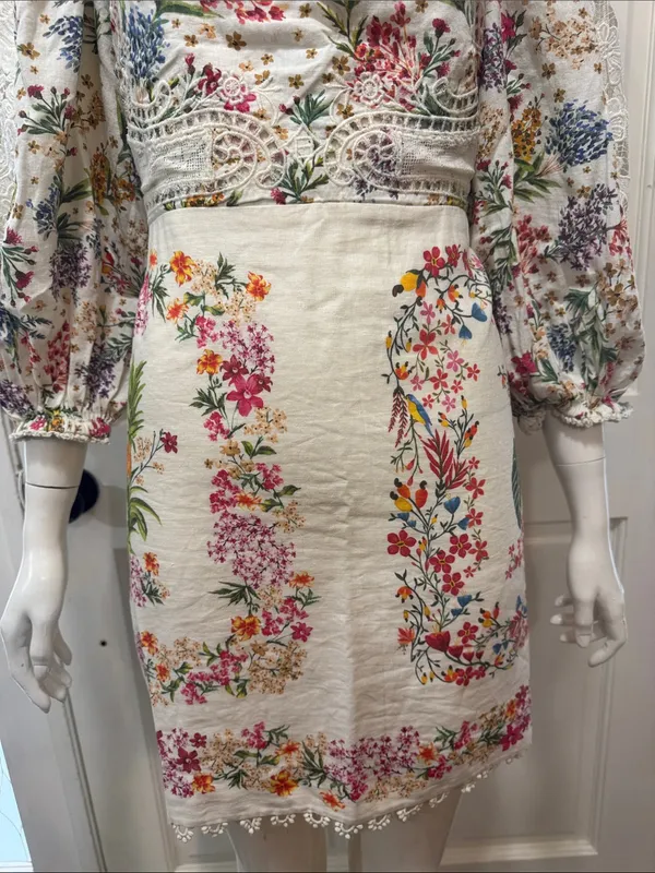 FARM Rio Delicate Forest Scarves Lace Intricate Mini Dress Viscose Blend SZ M 🌿 - Image 5