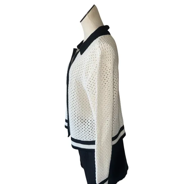 NWT Ann Taylor Factory Black and White Open Knit Cardigan White Black XL - Image 4