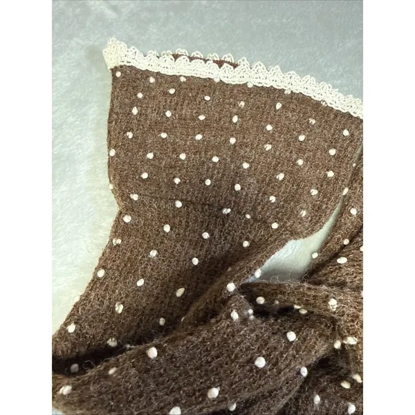 Altar’d State Brown And Cream Dot Sweater Crochet Lace Trim Bell Sleeve Size L - Image 3