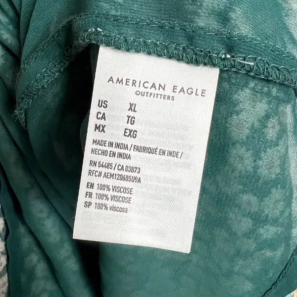 American Eagle Green Floral Babydoll Dress XL Scoop Back Tie Tassels - Image 4