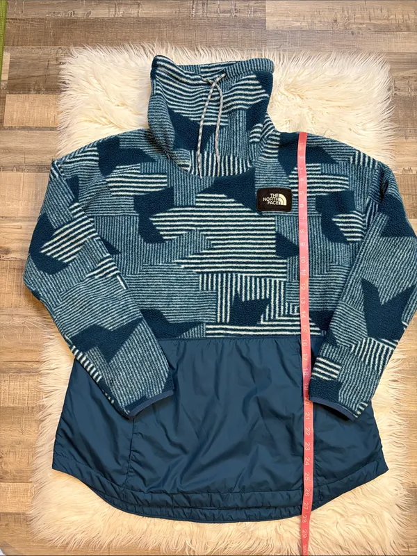 The North Face Riit cowl funnel neck fleece kangaroo pocket pullover teal blue L - Image 8