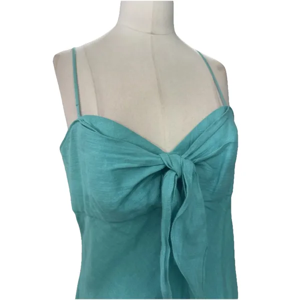 Le Muse Women's 100% Linen Bow Front Asymmetrical Midi Dress Teal Blue Sz 6 - Image 7