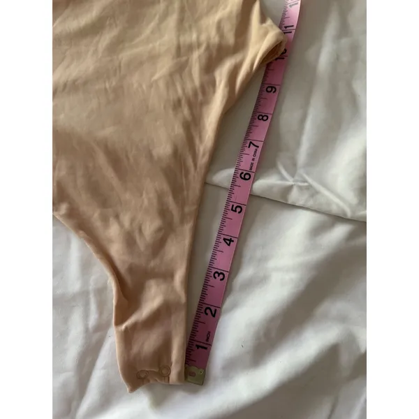 QINSEN Tan Nude Square Neck Bodysuit XS Adjustable Straps Thong Back‎ Stretch - Image 3