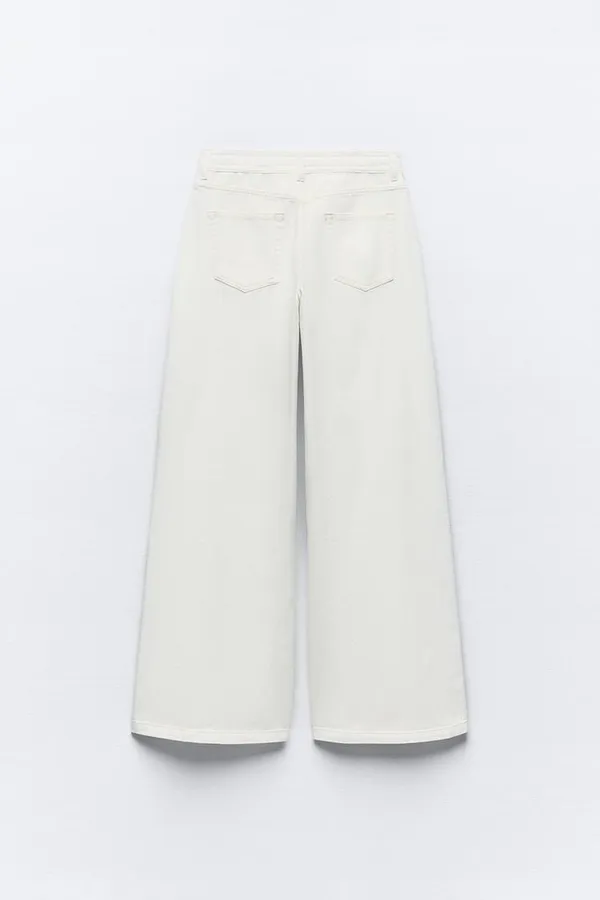 ZARA NWT White HIGH-WAISTED PALAZZO JEANS Z1975. Size Medium - Image 3