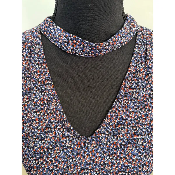 Maeve Anthropologie Blue Ditsy Floral Choker Blouse Cutout Flutter Sleeve Top - Image 3