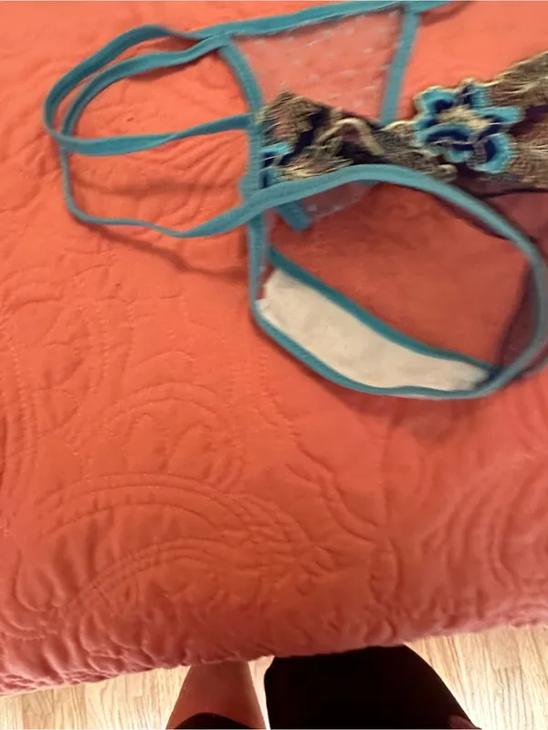 Floral Embroidered Lingerie Set – Teal & Black | Size M - Image 9