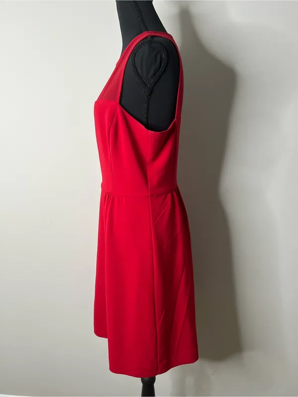 Banana Republic Red Sheer Illusion Panel Fit Flare Dress 8 Sleeveless Mini - Image 5
