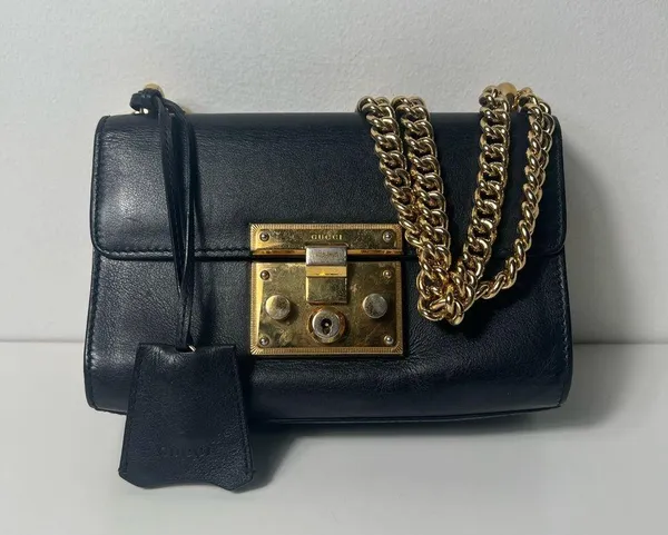 Gucci GG Black Leather Small Padlock Shoulder Bag Purse - Image 4