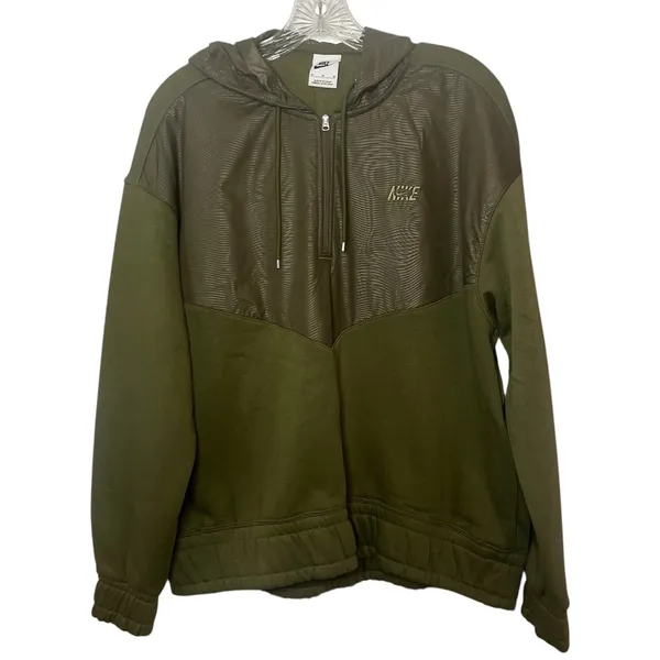 Nike Icon Clash Olive Green Half Zip Hoodie Windbreaker‎ Panel Pullover Sz M - Image 2