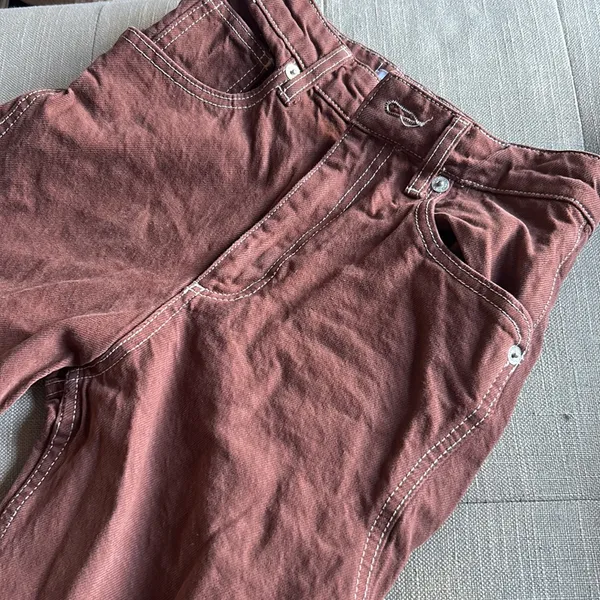 Zara Reddish Brown Thick Denim‎ Wide Leg Jeans - Image 3