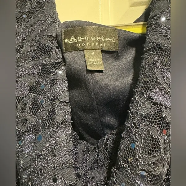 Connected Apparel formal maxi dress 8 dark blue lace sparkles sleeveless wedding guest - Image 2
