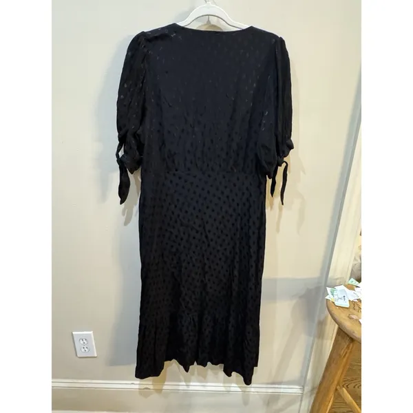 Anthropologie Maeve‎ Eudora Midi Dress in Black Swiss Dot Print Size 12 Sheer - Image 6