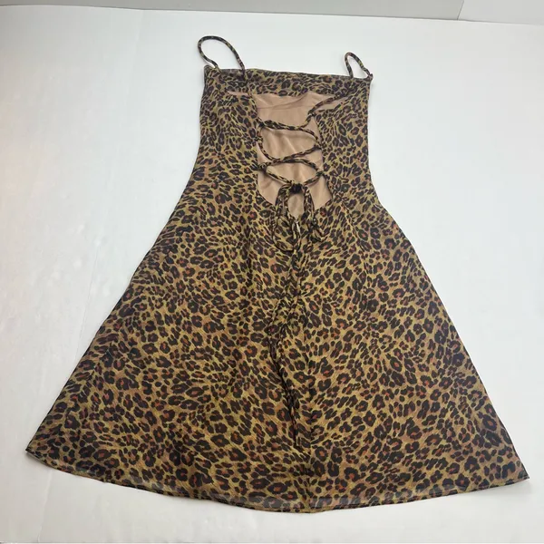 STAUD Bellamy‎ Leopard Print Open Back Chiffon Mini Slip Dress Womens Size XS - Image 11