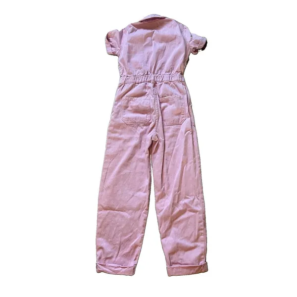 Show Me Your MuMu Cannon Pink Denim Jumpsuit S/M Button Front Pockets 23in boho - Image 8