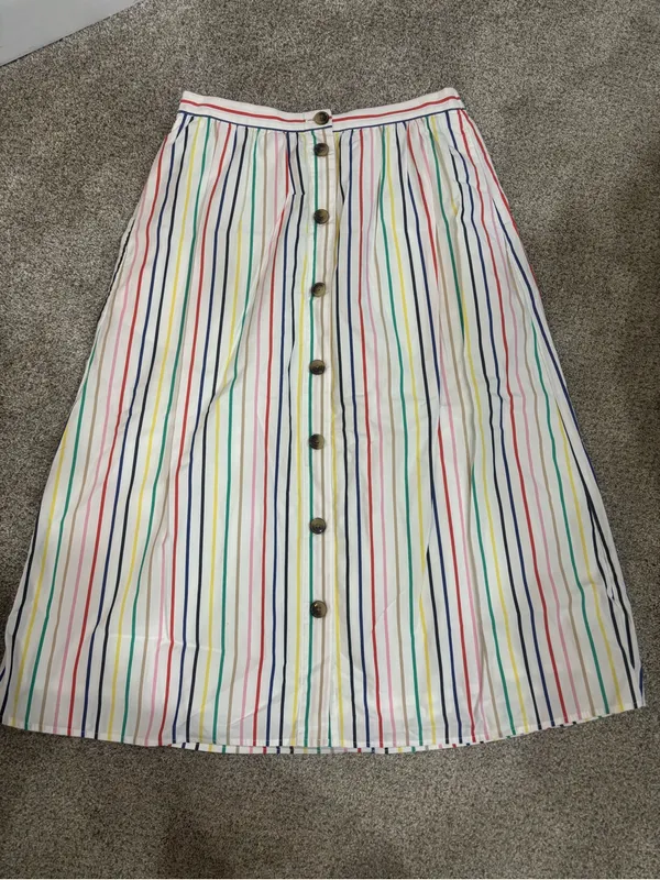 J Crew Factory Rainbow Stripe Button Front Poplin Midi Skirt Multicolored Size S - Image 2