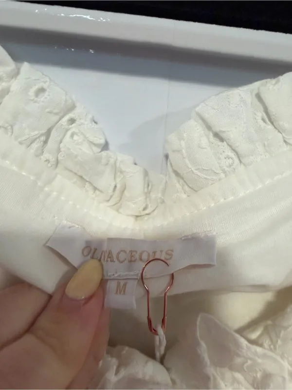 Women's NWT boutique Olivacheous Ivory Eyelet Ruffle Blouse‎ - Image 3
