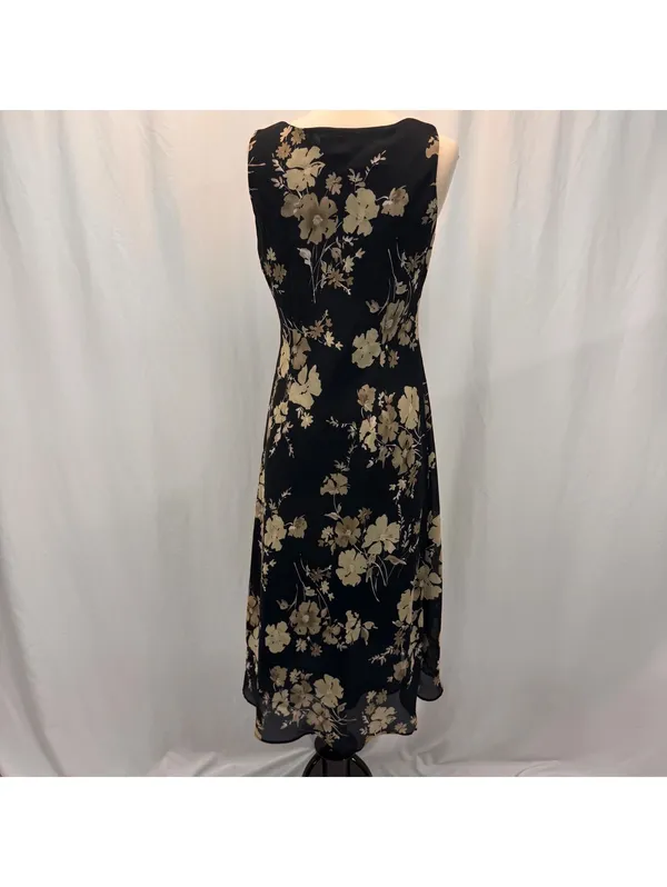 Black Sleeveless Floral Midi Dress 8 M Hi Low Whimsigoth Boho Cottagecore Black - Image 5