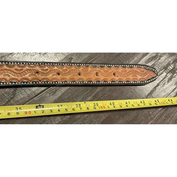 Womens 36"‎ Western Leather Belt Brown Braided Tooled Basketweave Buckle Cowgirl - Image 7