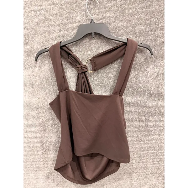 ASOS DESIGN Womens One Shoulder Top Large Brown Draped Gold Ring Asymmetric - Image 4