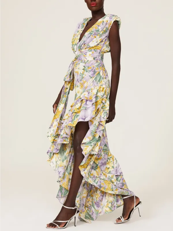 Bronx and Banco Lavender, Yellow & Green Floral High-Low Maxi Dress - Image 2