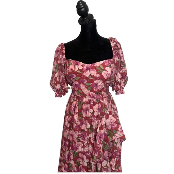 Storia Floral Ruffle Maxi Dress Women L Sweetheart Neck Puff Sleeve Cottage Romantic - Image 8
