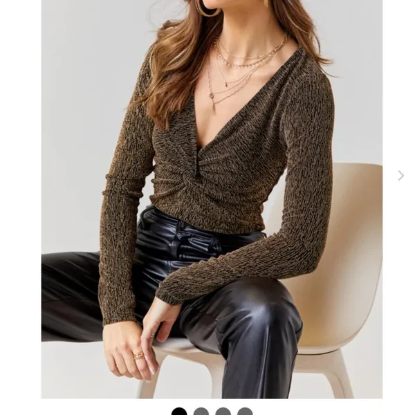 Sadie Front Twist VNeck Glitter Knit Lurex Bodysuit - Image 2