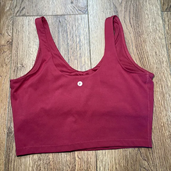 90 Degree by Reflex Women L Burgundy V-Neck Cropped Active Tank Top Built in Bra - Image 5