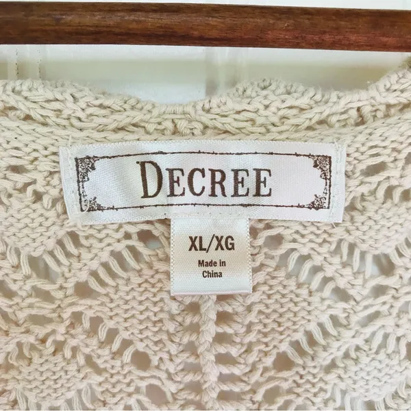 DECREE Beige Cream Crochet Open Front Vest XL Cropped Boho Festival Beach Summer - Image 3