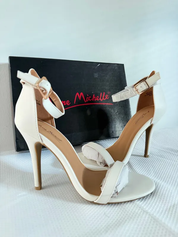 Anne Michelle White Open Toe Stiletto Heels - Image 4