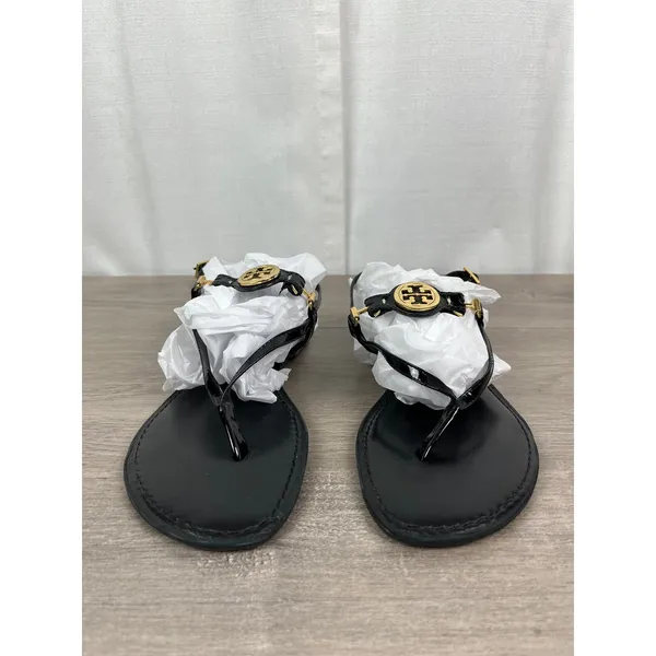 Tory Burch Black Patent Leather Ali Thong Sandal Sz.10 - Image 6