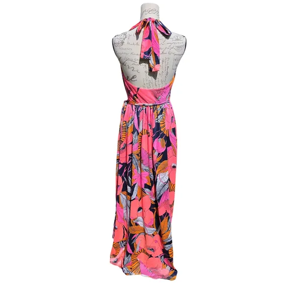Calypso Bermuda Pink Floral Halter Wrap Maxi Dress Size 8 Fits Small - Image 5