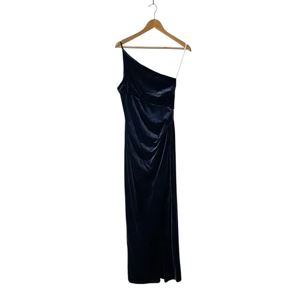 Lulu’s Elegant Era Dark Slate Blue Velvet One Shoulder Maxi Dress NWT - Image 2