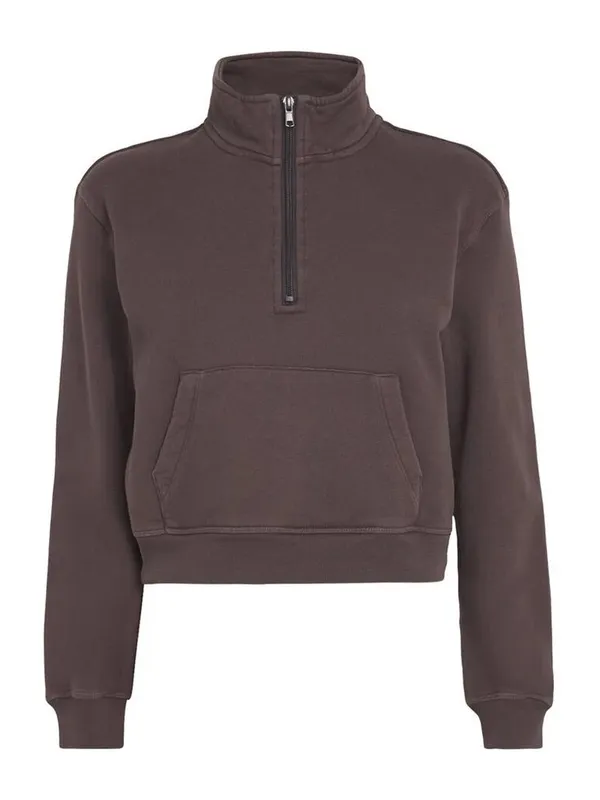 SKIMS Cotton French Terry Half Zip Dark Brown Iron Size Large womens - Image 5