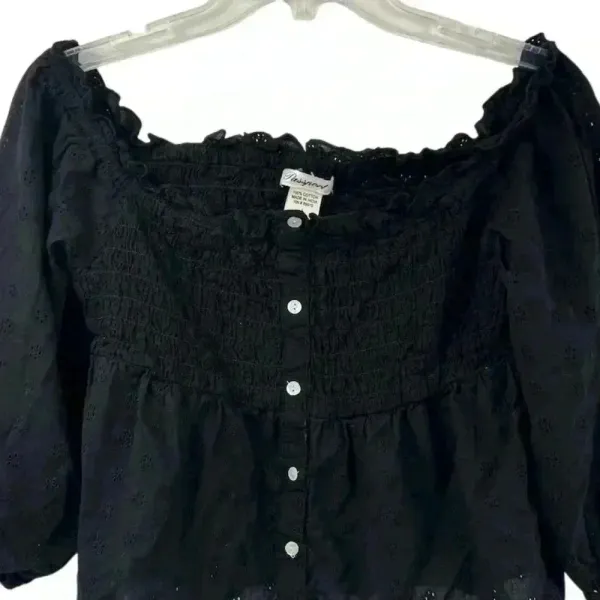 Passport Off-Shoulder Black Embroidered Blouse Size L‎ Boho Witchy Goth y2k - Image 2