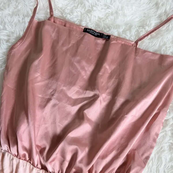 Nasty Gal Collection Pink Satin Cowl Neck High Leg Bodysuit UK 10 - Image 2
