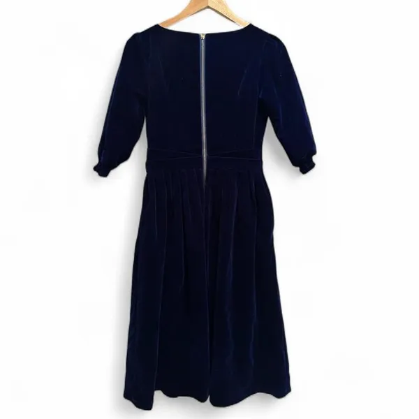 Feiinvan Navy‎ Velvet Fit & Flare Dress A Line Holiday Party Small - Image 2