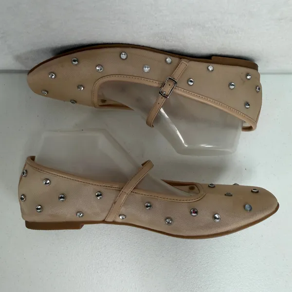 Wild Fable 9.5 Mary Jane Elsa Mesh Ballet Flats Studded Beige Buckle Strap Shoes - Image 2