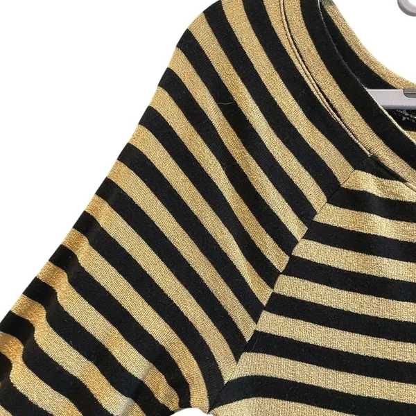 Express‎ Womens Striped Long Sleeve Crew Neck Top Gold Metallic Black Size M - Image 3