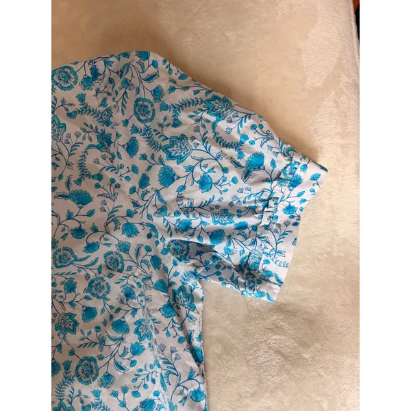 Draper‎ James XXL V-Neck Puff Sleeve Floral Top Blue Paisley Cotton Blouse NWOT - Image 6