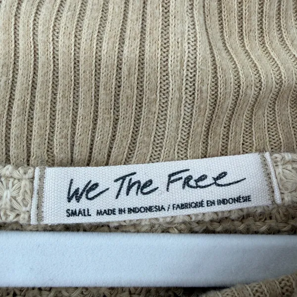 We The Free People Shes A Keeper Thermal Tan Waffle Knit Mock Neck Tunic Sweater - Image 5