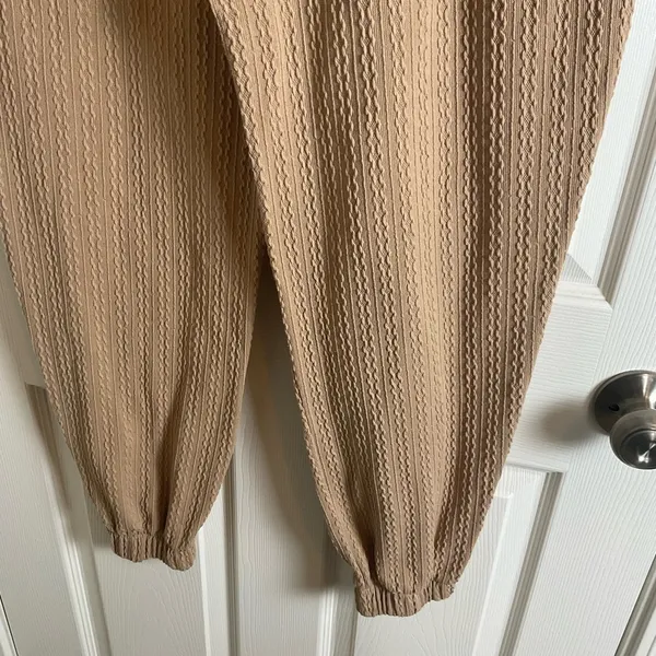 One Step Up Textured Tan Joggers | XL High-Waist Neutral Track Pants - Image 8