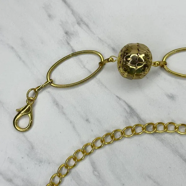 Black Rhinestone Flower Gold Tone Chain Link Belt One Size (OS) ✨ - Image 2