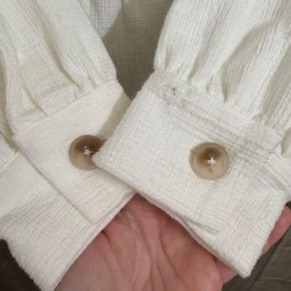 LOFT Ivory Cream Textured Peplum Button Wrist Top Blouse‎ Med NWT - Image 4